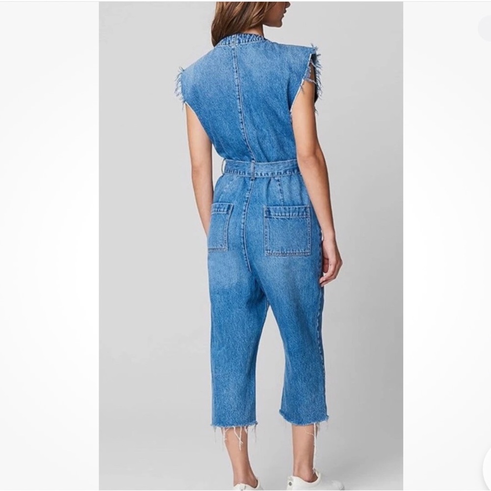 NWT BLANK NYC Distressed Cropped Denim Belted Jumpsuit - Picture 2 of 7